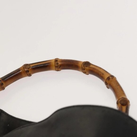 GUCCI Bamboo Hand Bag Leather Black Gold - Picture 9 of 16